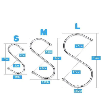 12cm Stainless Steel S Shape Hooks Kitchen Hanger Rack Clothes Hanging Plant Holders - 20PCS V528-9360101020194