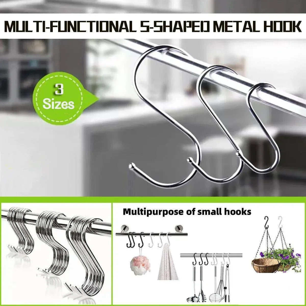 12cm Stainless Steel S Shape Hooks Kitchen Hanger Rack Clothes Hanging Plant Holders - 10PCS V528-9360101020200