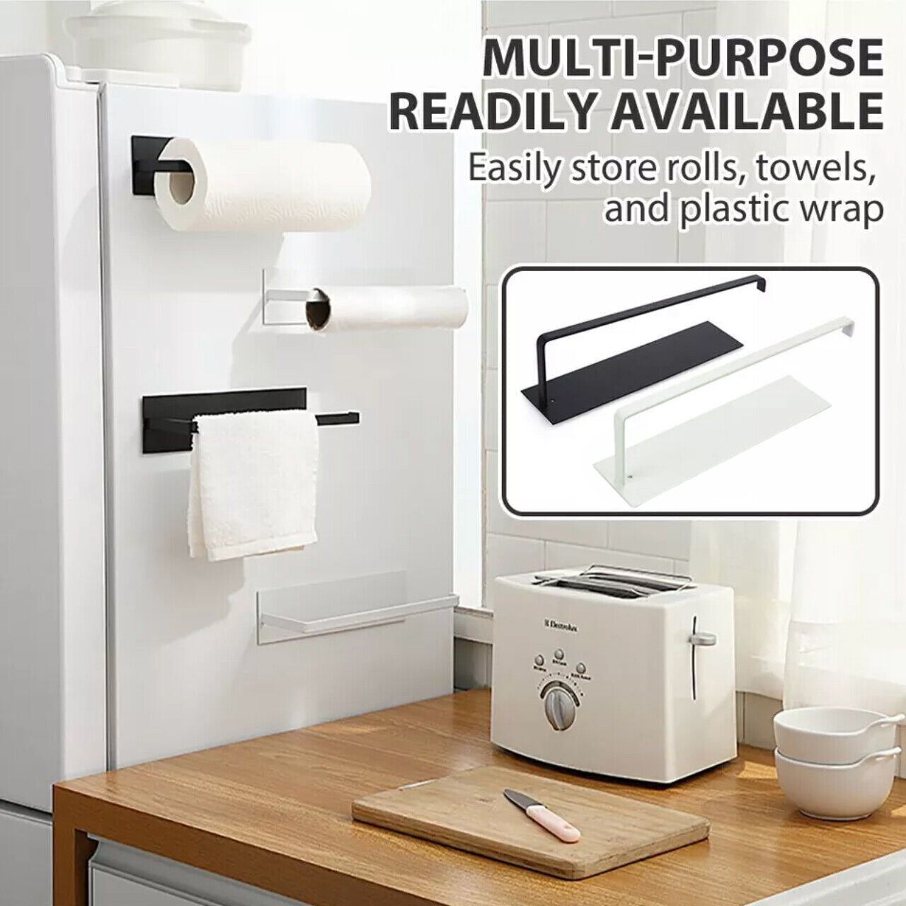 Self-Adhesive Paper Towel Holder Rack for Kitchen Rolls and Wrap Storage - White x 1 unit V528-9360101025892
