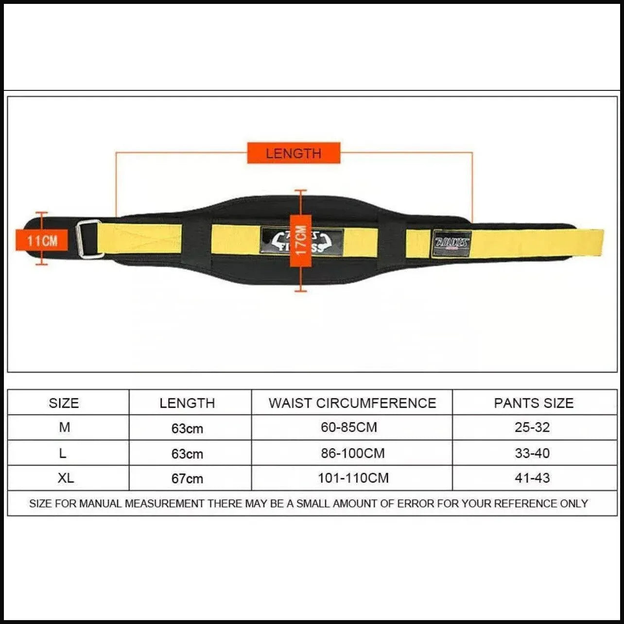 Fitness Weight Lifting Belt Barbell Dumbell Training Back Support Men Women XL - Yellow-XL V528-9360101031718