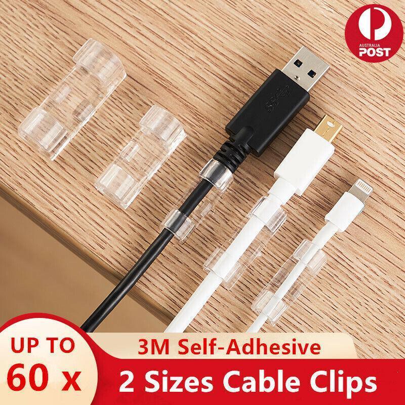 20PCS Cable Clips Management Holder Cord Wire Line Organizer Self-Adhesive M - M Size - Black x 20 PCS V528-9360101034887