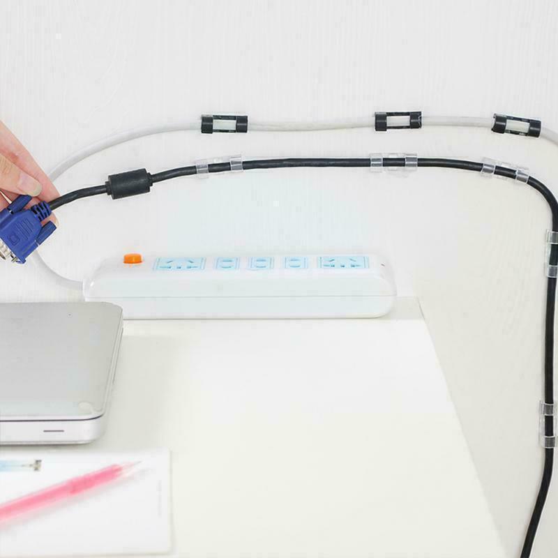 20PCS Cable Clips Management Holder Cord Wire Line Organizer Self-Adhesive M - M Size - Black x 20 PCS V528-9360101034887