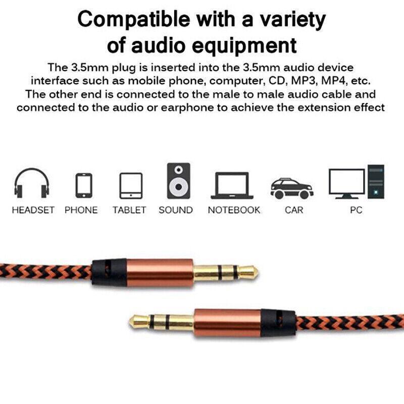 AUX Cable 3.5mm Stereo Audio Input Extension Male to Male Auxiliary Car Cord - White V528-9360101036799