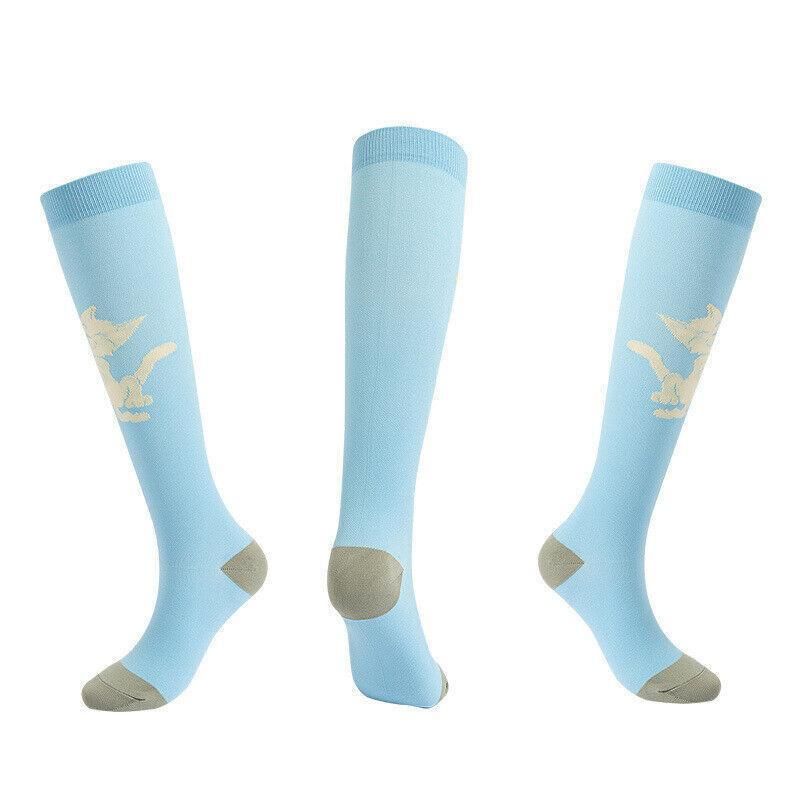 L/XL Size Compression Socks Unisex Adult Nursing Travel Stocking Sport - Blue Fox V528-9360101039981