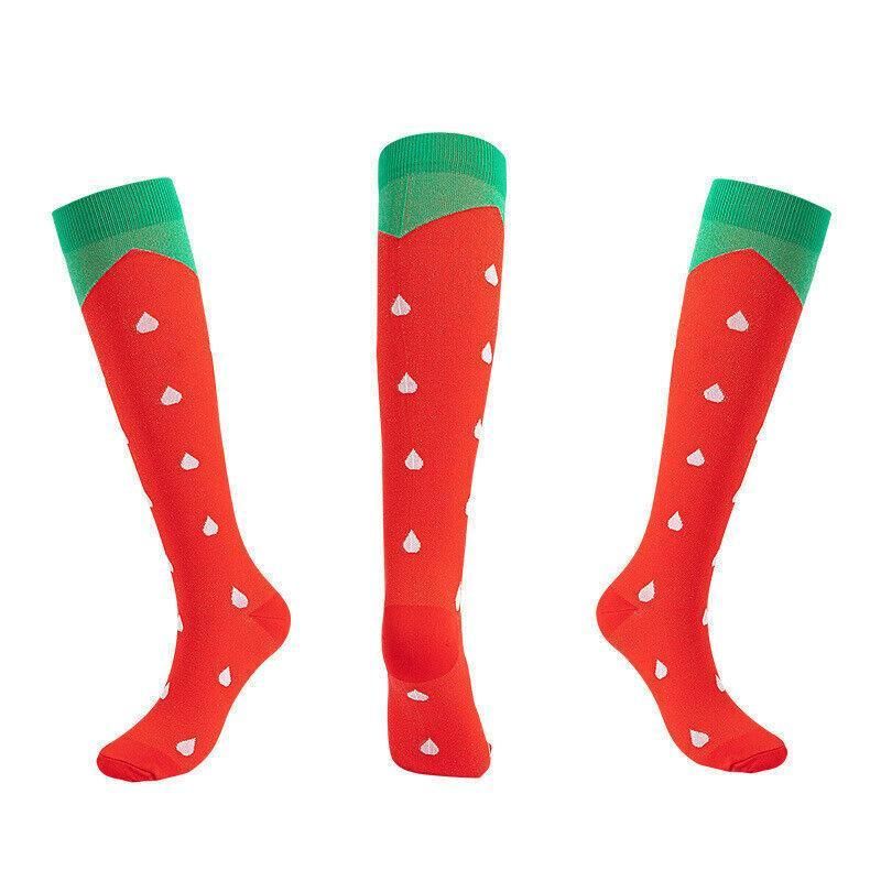 L/XL Size Compression Socks Unisex Adult Nursing Travel Stocking Sport - Strawberry V528-9360101040024
