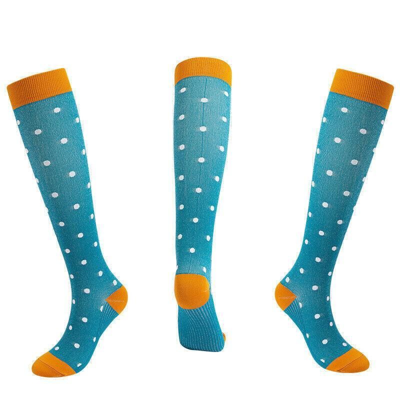 L/XL Size Compression Socks Unisex Adult Nursing Travel Stocking Sport - Blue Dot V528-9360101040031