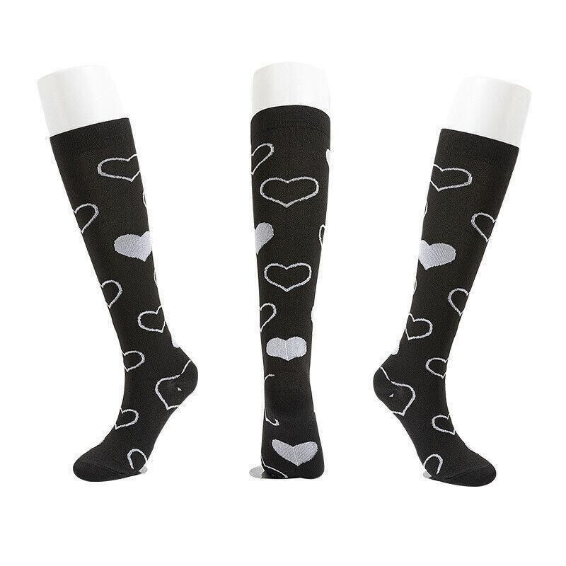 L/XL Size Compression Socks Unisex Adult Nursing Travel Stocking Sport - Black Heart V528-9360101040048