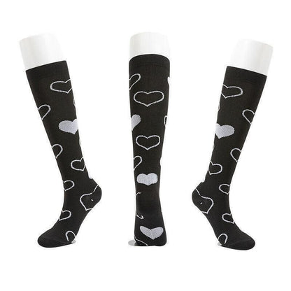 L/XL Size Compression Socks Unisex Adult Nursing Travel Stocking Sport - Black Heart V528-9360101040048