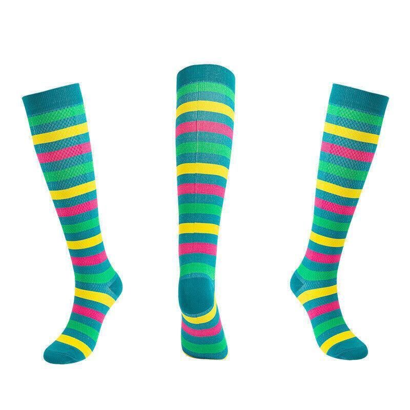 L/XL Size Compression Socks Unisex Adult Nursing Travel Stocking Sport - Green Bar V528-9360101040055