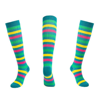 L/XL Size Compression Socks Unisex Adult Nursing Travel Stocking Sport - Green Bar V528-9360101040055