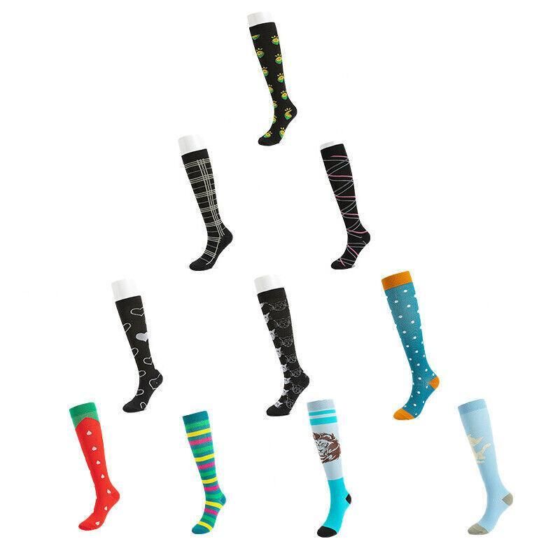 L/XL Size Compression Socks Unisex Adult Nursing Travel Stocking Sport - Green Bar V528-9360101040055