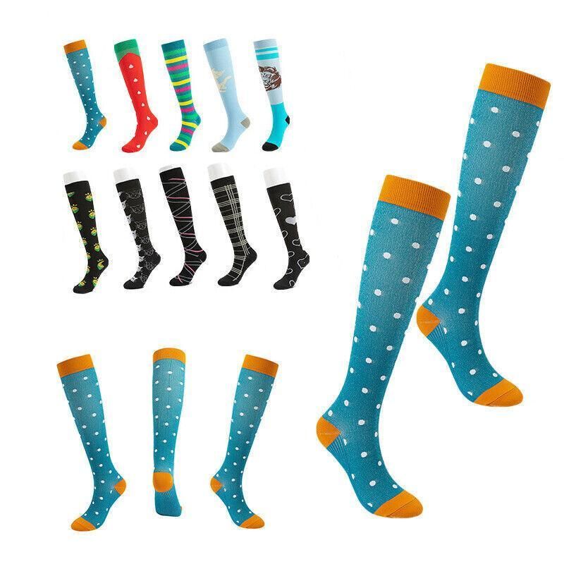 L/XL Size Compression Socks Unisex Adult Nursing Travel Stocking Sport - Green Bar V528-9360101040055