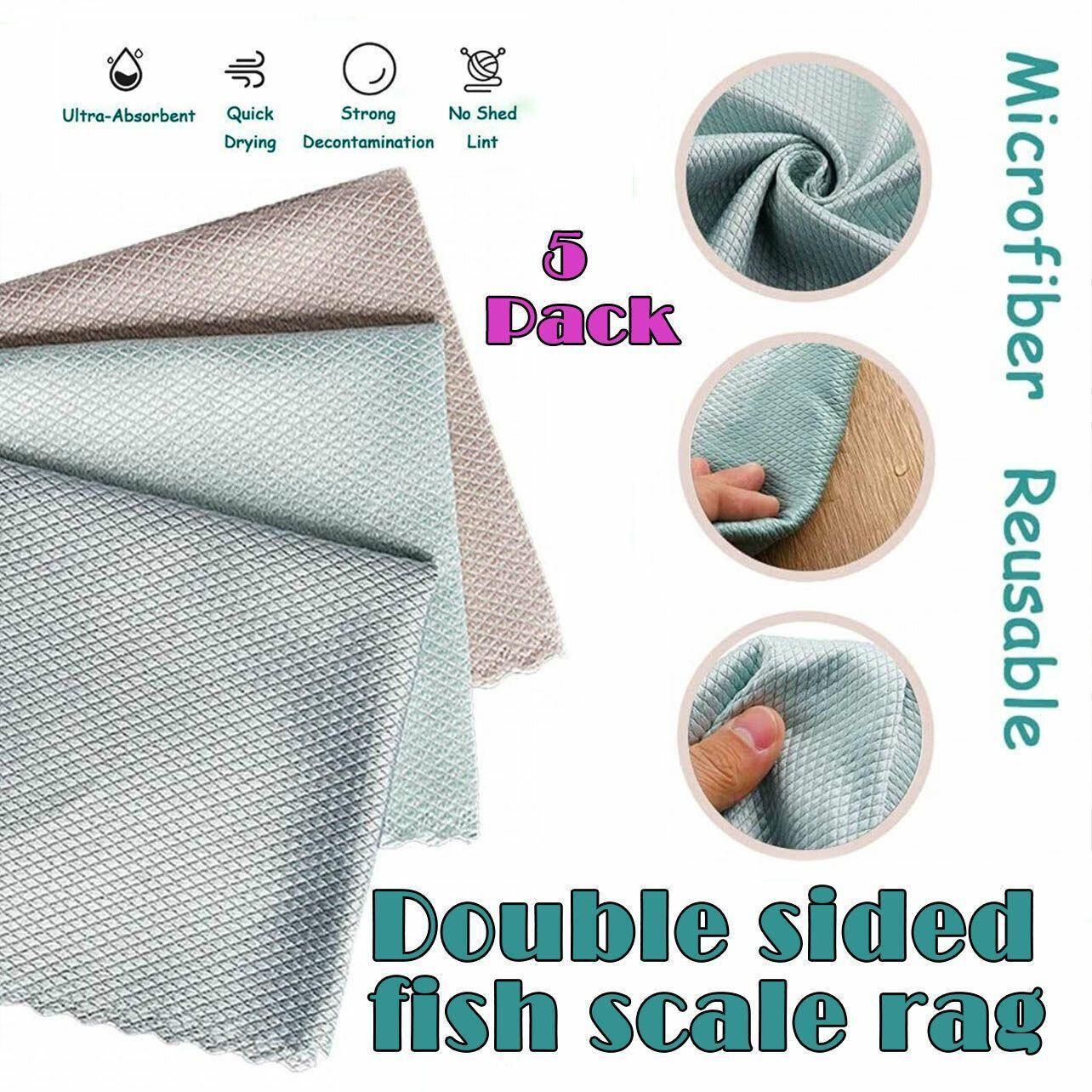 5X Fish Scale Microfiber Cleaning Cloth Dish Washing Glass Wipe Reusable Kitchen - 5Pcs-25cm*25cm V528-9360101040536