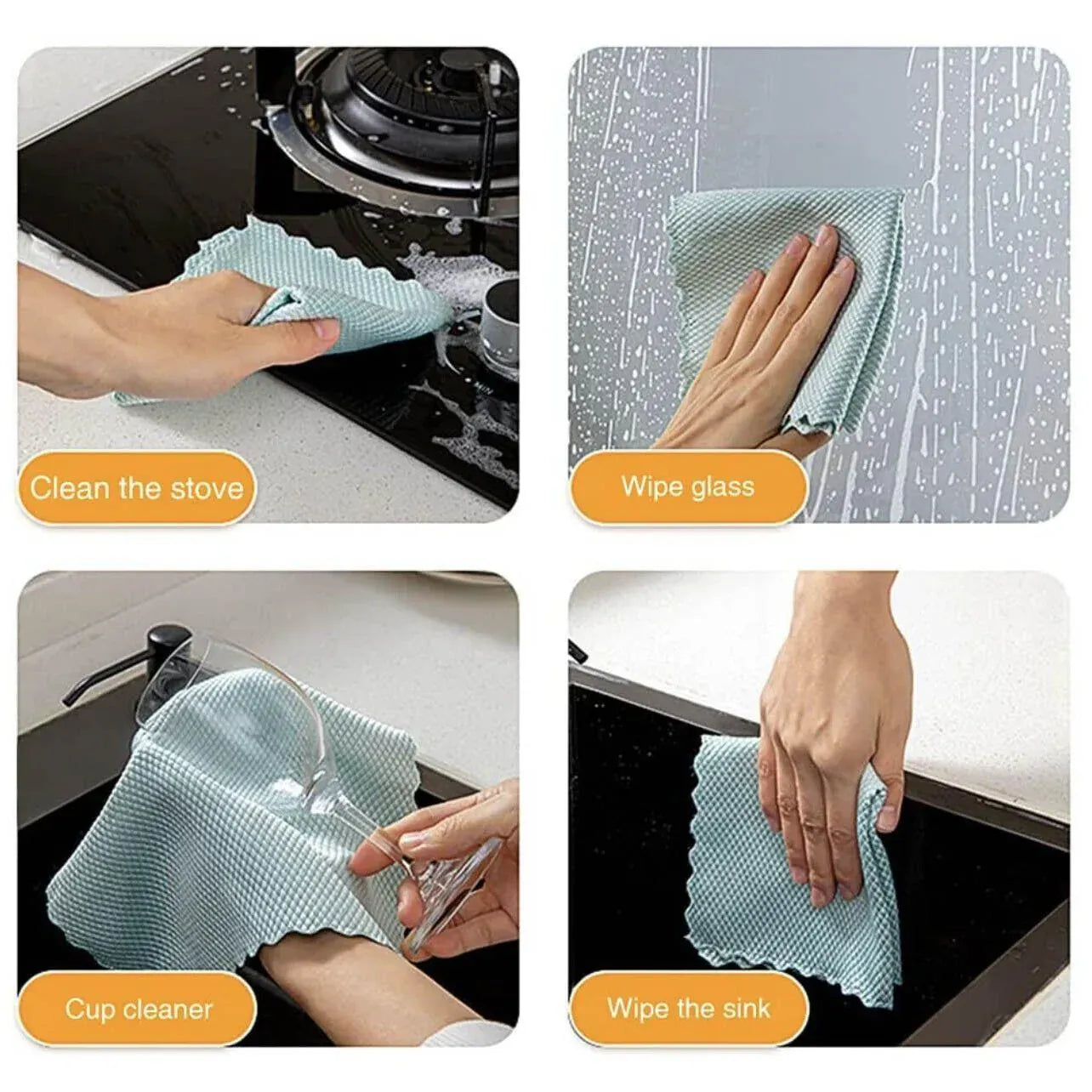 5X Fish Scale Microfiber Cleaning Cloth Dish Washing Glass Wipe Reusable Kitchen - 5Pcs-25cm*25cm V528-9360101040536