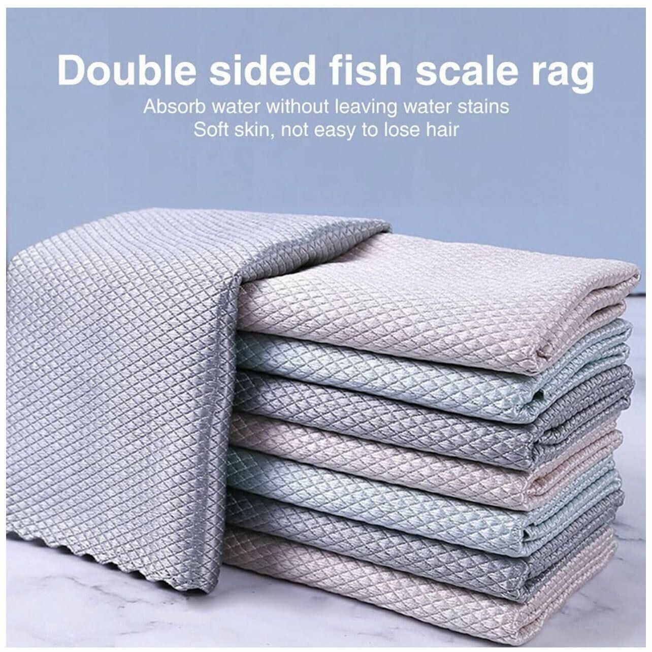5X Fish Scale Microfiber Cleaning Cloth Dish Washing Glass Wipe Reusable Kitchen - 5Pcs-25cm*25cm V528-9360101040536