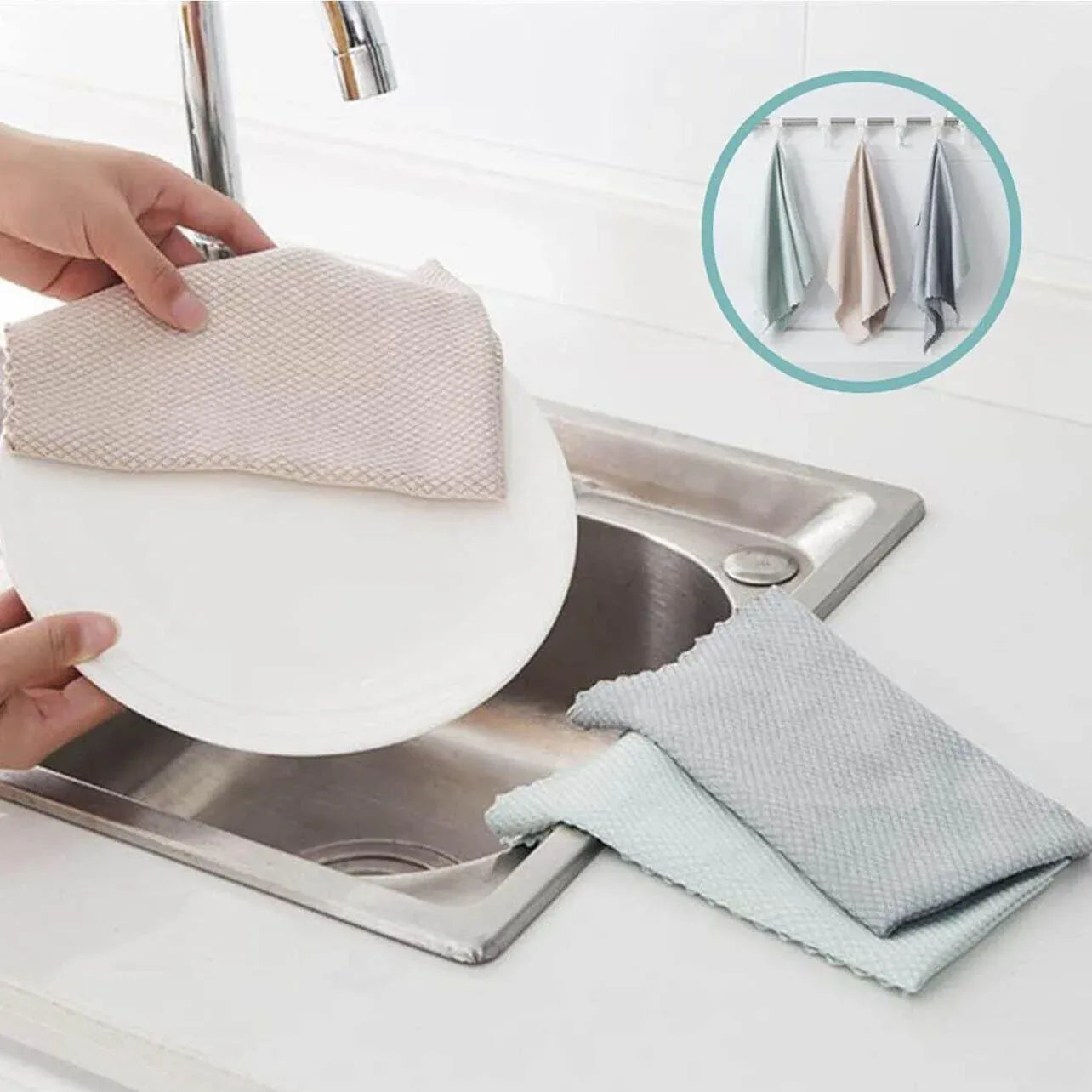 5X Fish Scale Microfiber Cleaning Cloth Dish Washing Glass Wipe Reusable Kitchen - 5Pcs-25cm*25cm V528-9360101040536