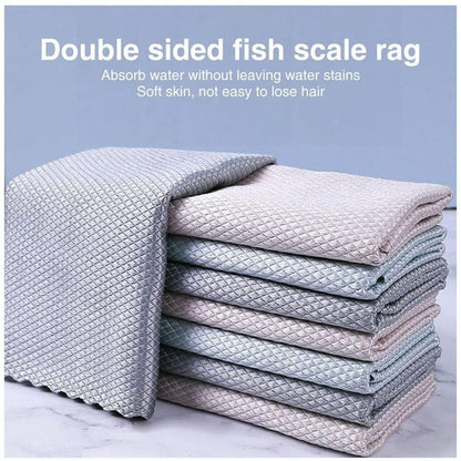 5X Fish Scale Microfiber Cleaning Cloth Dish Washing Glass Wipe Reusable Kitchen - 5Pcs-30cm*40cm V528-9360101040543