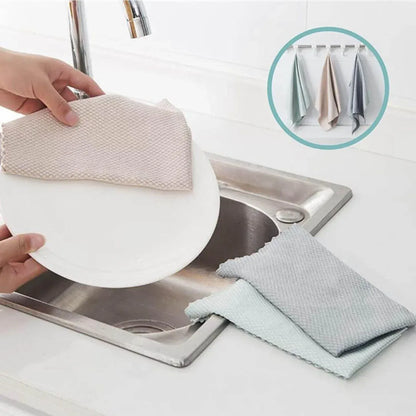 5X Fish Scale Microfiber Cleaning Cloth Dish Washing Glass Wipe Reusable Kitchen - 5Pcs-30cm*40cm V528-9360101040543