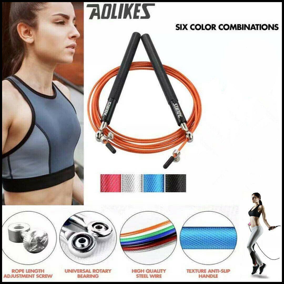 Aolikes Adjustable High Speed Steel Skipping Jump Rope Dual Bearings Gym Boxing - Blue V528-9360101047726