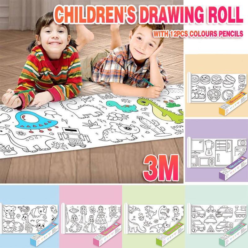 3M DIY Colouring Paper Roll with 12 Colour Pencils Cartoon Doodle Set - Animal world (With 12PCS Colored V528-9360101048792