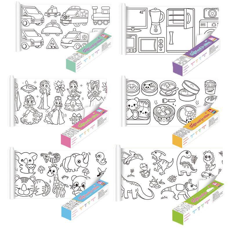 3M DIY Colouring Paper Roll with 12 Colour Pencils Cartoon Doodle Set - Animal world (With 12PCS Colored V528-9360101048792