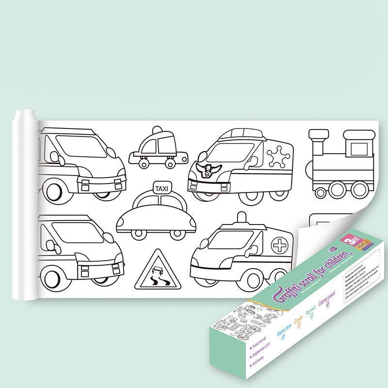 3M DIY Colouring Paper Roll with 12 Colour Pencils Cartoon Doodle Set - Animal world (With 12PCS Colored V528-9360101048792