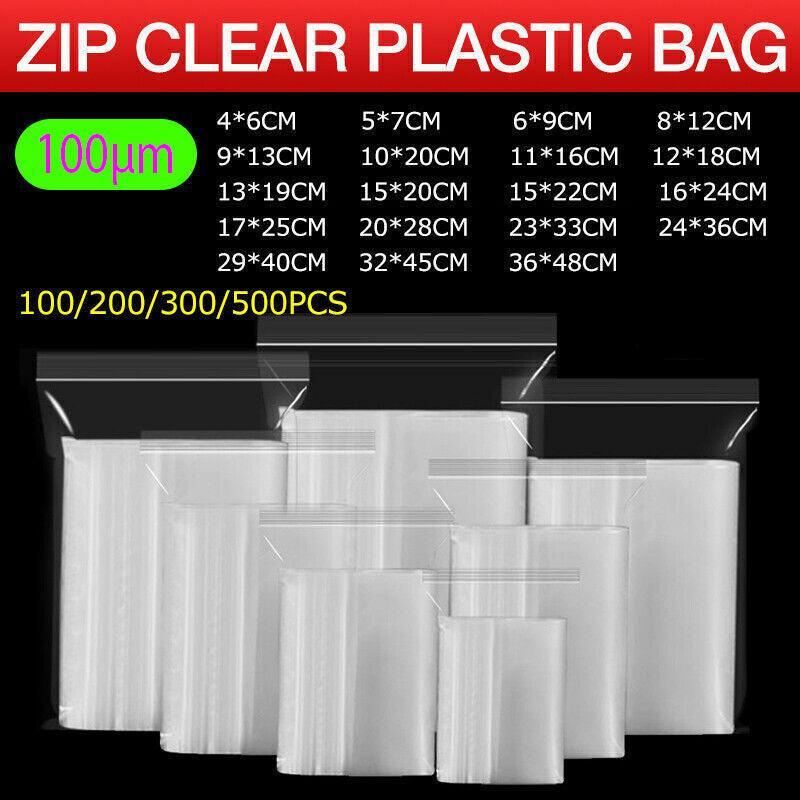100PCS 100micron Bulk Clear Resealable PE Plastic Zip Bags - 5*7CM V528-9360101050948