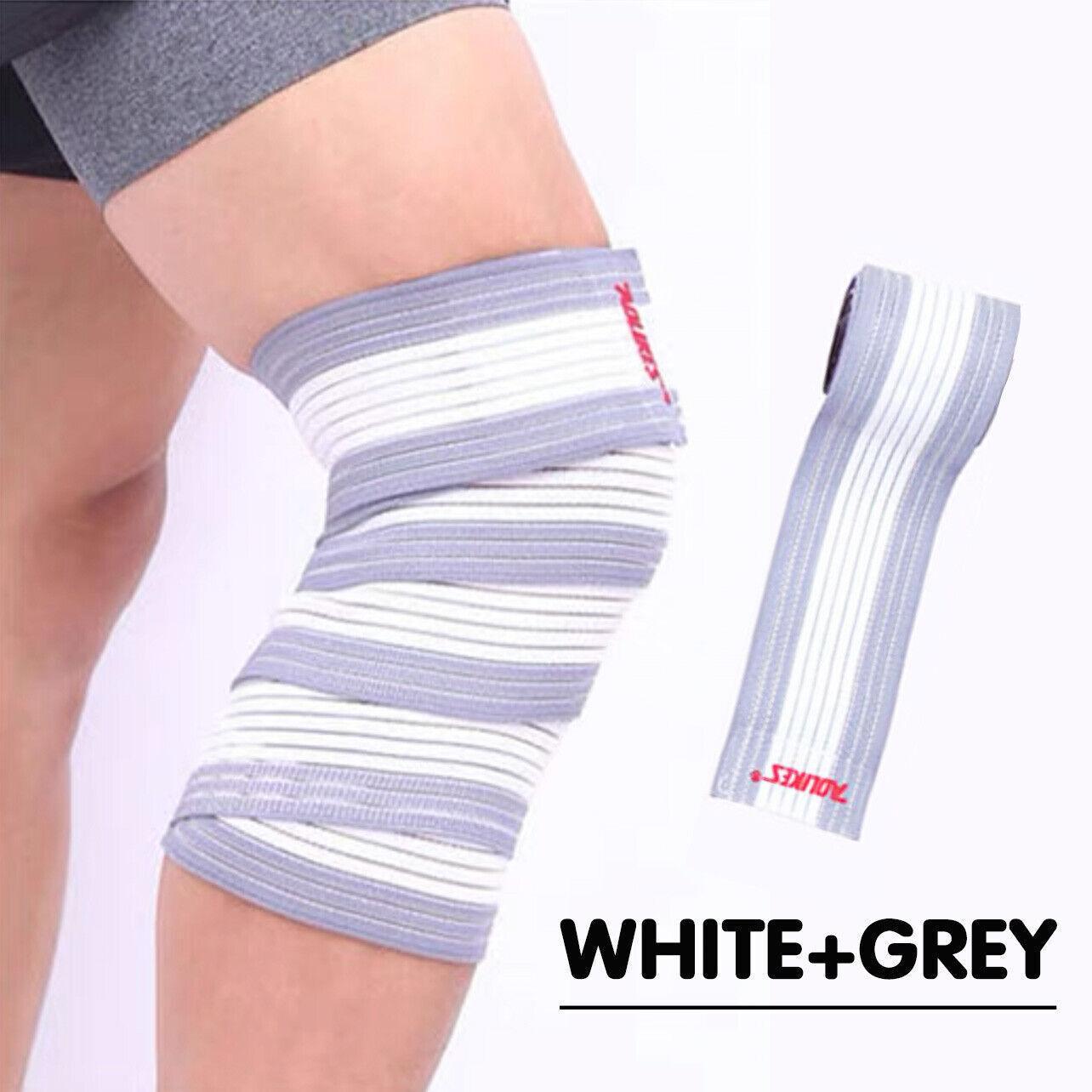 Sports Gym Bandage Wrap Compression Strap Wrist Knee Leg Ankle Elbow Band 180Cm - White+Grey V528-9360101053994