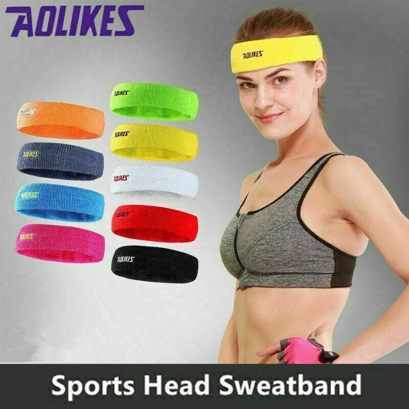 Aolikes Headbands Sweatband Cotton Hair Gym Yoga Stretch Sport Sweat Band - Black V528-9360101054571