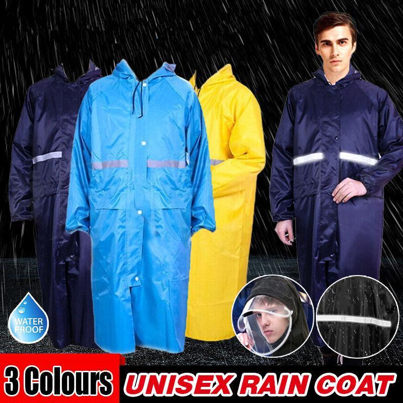 Unisex Waterproof Raincoat 2XL Size Lightweight Hooded Long Work Outdoor Overcoat - Navy V528-9360101057404