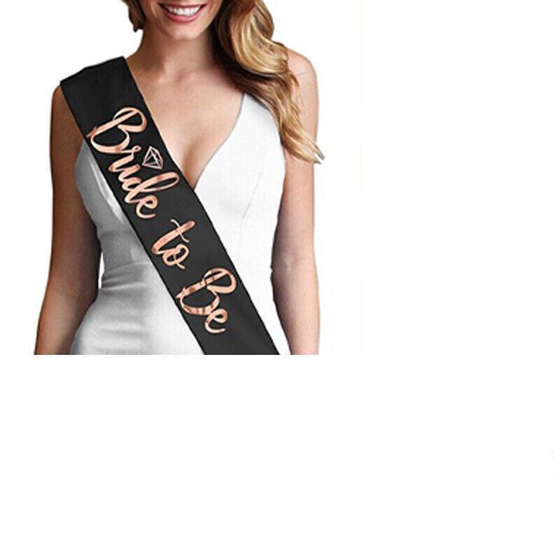 Bride To Be Hen Veil Sash Tiara Hens Night Bridal Shower Kitchen Tea Accessories - Black/Rose Gold Sash V528-9360101060329