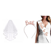 Bride To Be Hen Veil Sash Tiara Hens Night Bridal Shower Kitchen Tea Accessories - Black/Rose Gold Sash V528-9360101060329