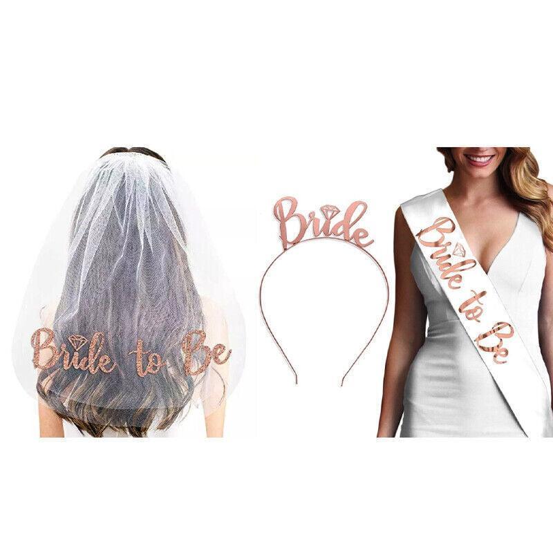 Bride To Be Hen Veil Sash Tiara Hens Night Bridal Shower Kitchen Tea Accessories - Black/Gold Sash V528-9360101060336