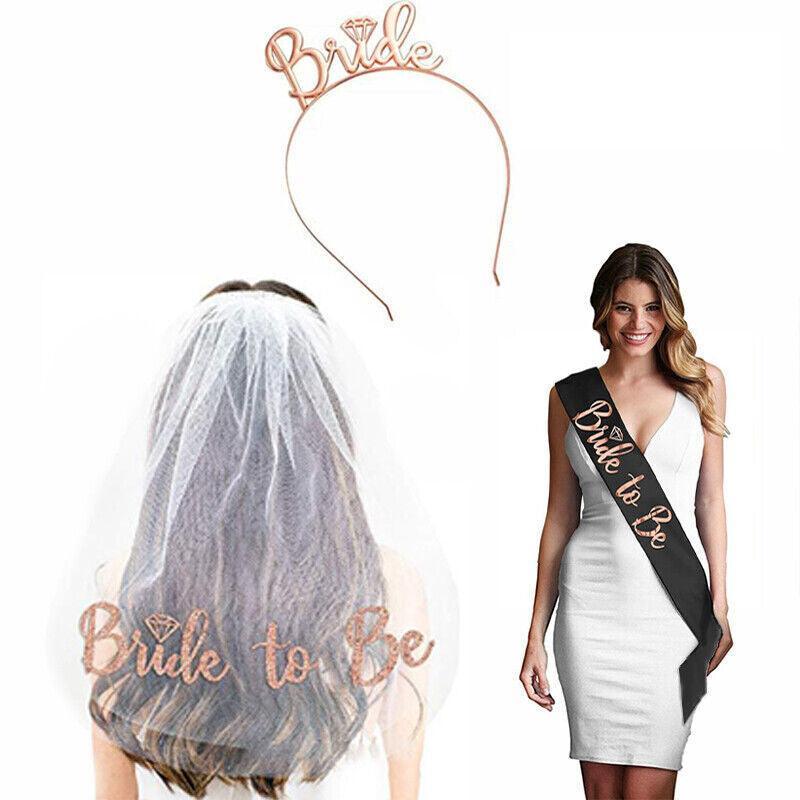 Bride To Be Hen Veil Sash Tiara Hens Night Bridal Shower Kitchen Tea Accessories - Black/Gold Sash V528-9360101060336