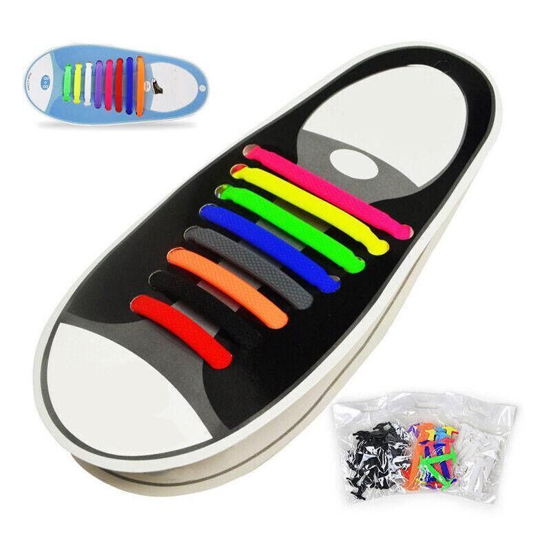 No Tie Elastic Silicone Shoe Laces 16PCS Shoelaces for Sneakers and Runners - Grey 16PCS V528-9360101064051
