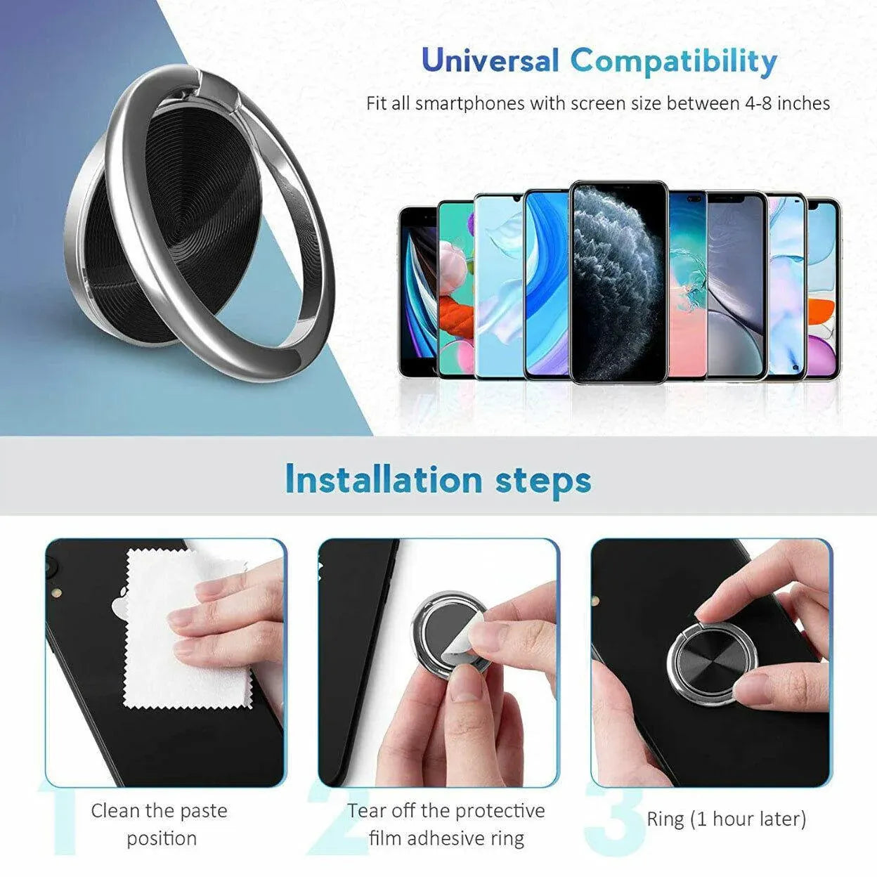 Iring Phone Ring Finger Holder Stand Car Mount Hook For Iphone Ipad Mobile Grip - A2- Silver V528-9360101067915