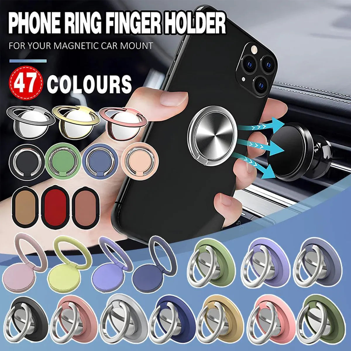 Iring Phone Ring Finger Holder Stand Car Mount Hook For Iphone Ipad Mobile Grip - C- Blue Grey V528-9360101068172