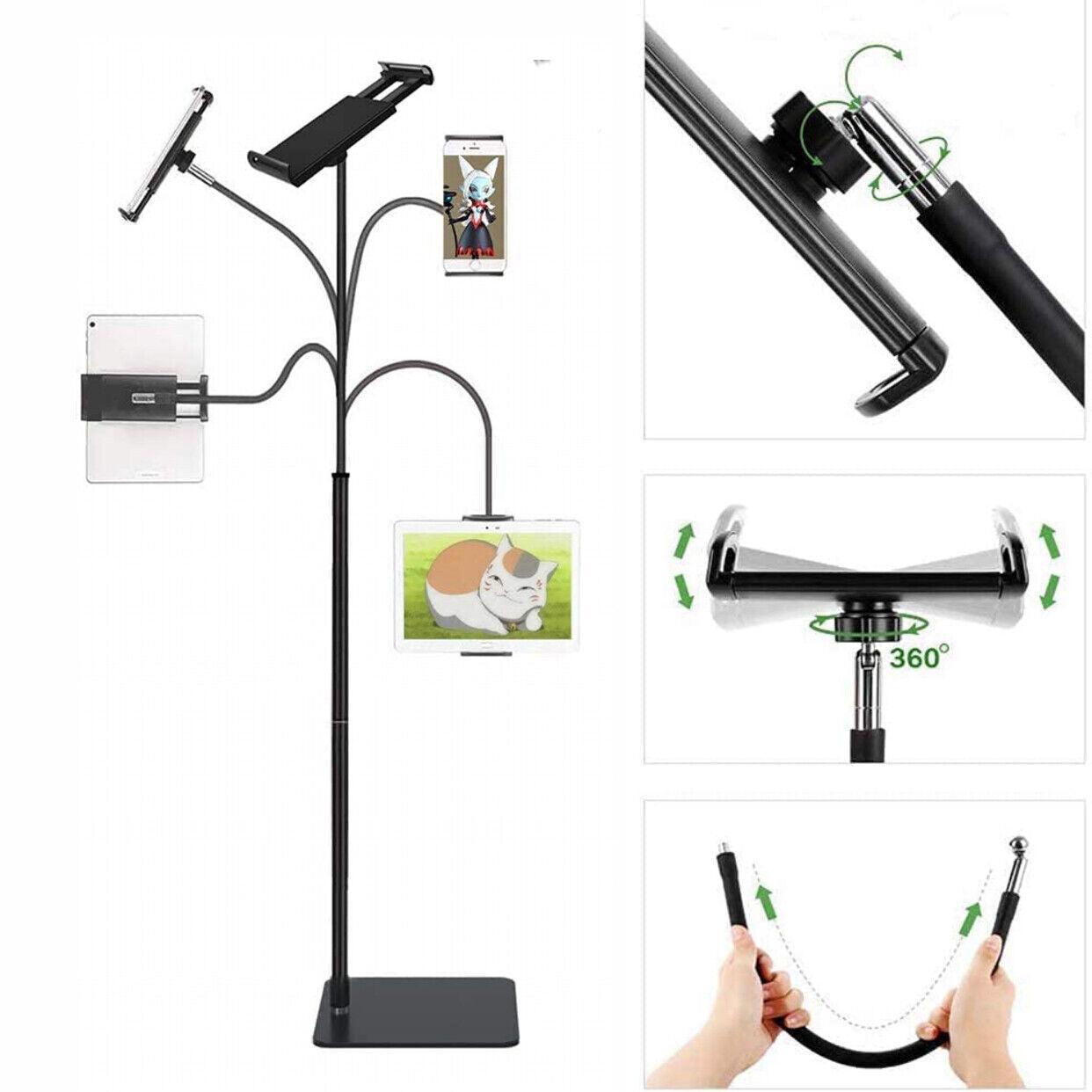 Adjustable Floor/Desk Stand Bed Lazy Mount Holder Arm Bracket For Phone Tablet - 6.5-9cm Black(Desk Stand) V528-9360101071905