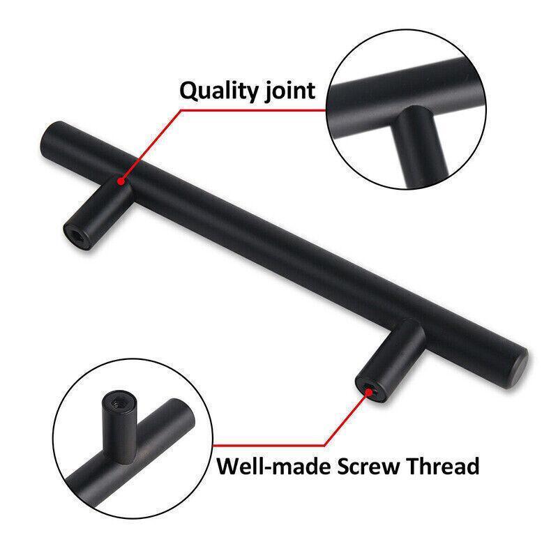 1pcs Black Kitchen Cabinet Door Handles Matte Black Stainless Steel Door Drawer Pull T Bar - 150mm/96mm V528-9360101075835