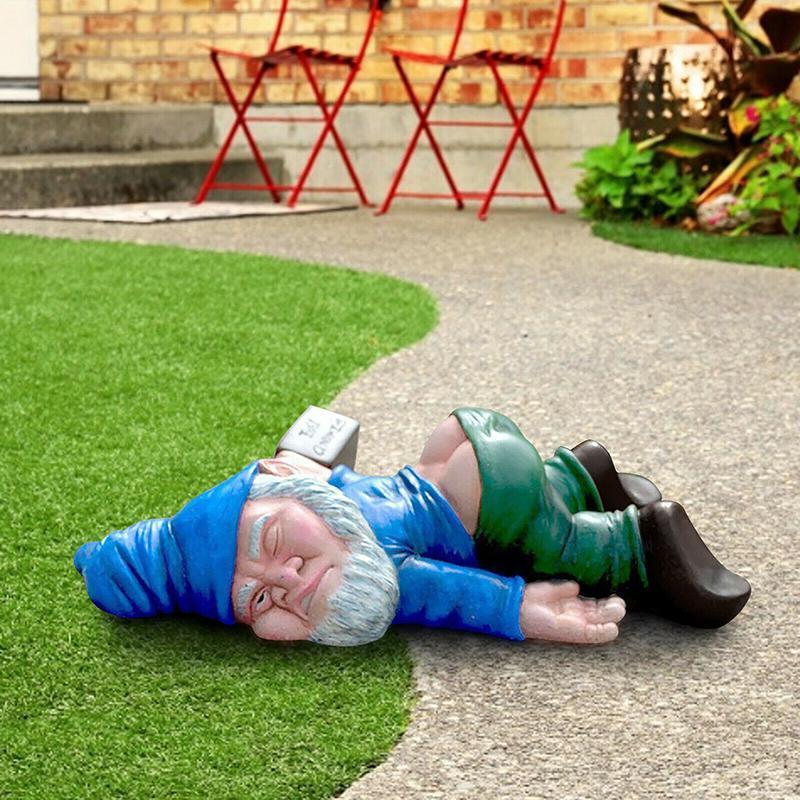 Funny Drunk Dwarf Garden Gnome Decor Yard Patio Ornament Rude Passed Out Statue V528-9360101076474