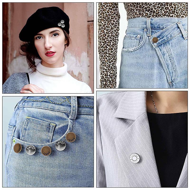 8X Button Pins For Jeans Pants No Sew Instant Adjustable Jean Button Replacement - 6sets Silver Button Pins V528-9360101078683