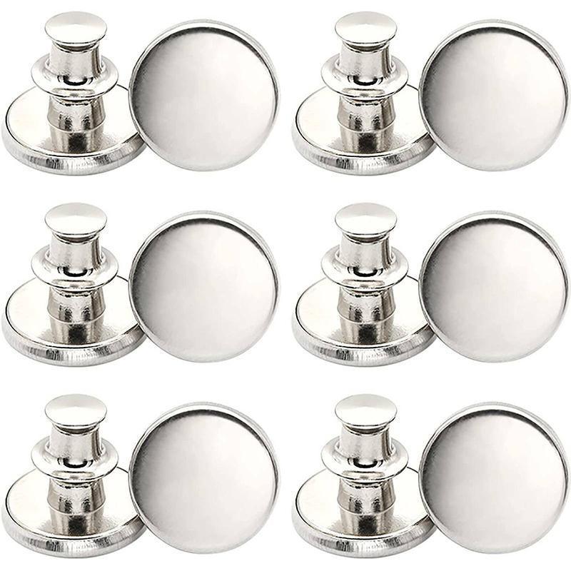 8X Button Pins For Jeans Pants No Sew Instant Adjustable Jean Button Replacement - 6sets Silver Button Pins V528-9360101078683