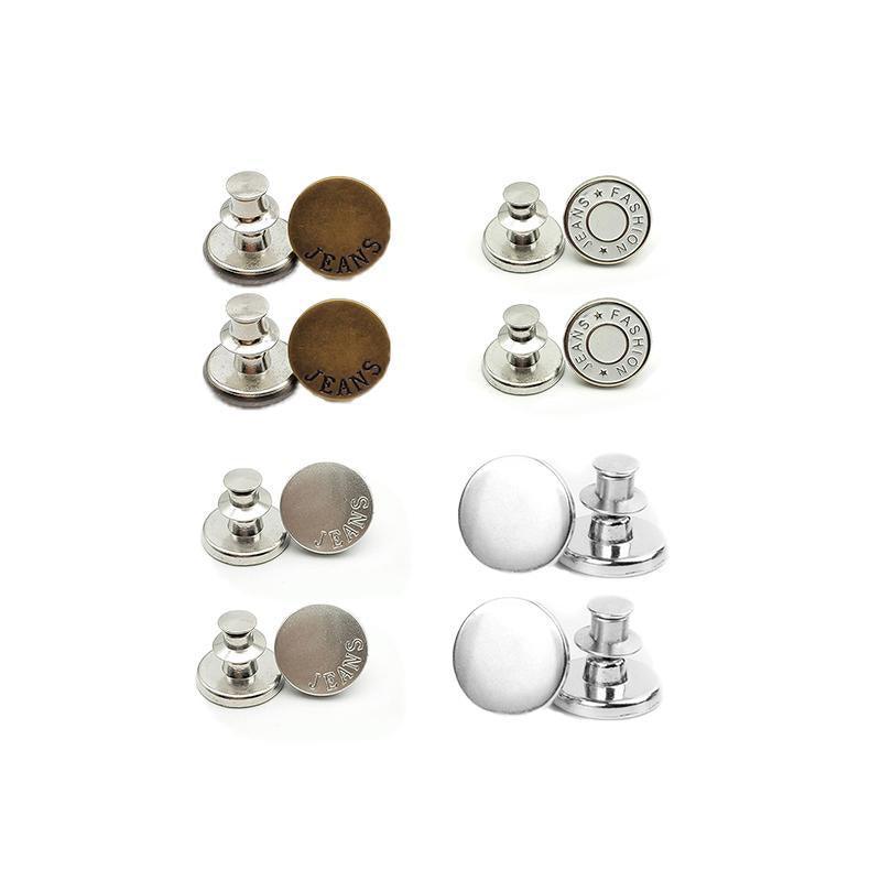 8X Button Pins For Jeans Pants No Sew Instant Adjustable Jean Button Replacement - 6sets Silver Button Pins V528-9360101078683
