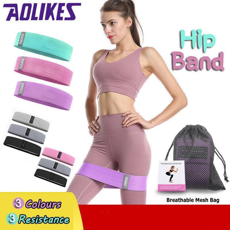 Aolikes Set 3 Resistance Booty Bands Hip Circle Loop Bands Workout Exercise - Set of 3 (Pink,Grey,Black) with V528-9360101098537