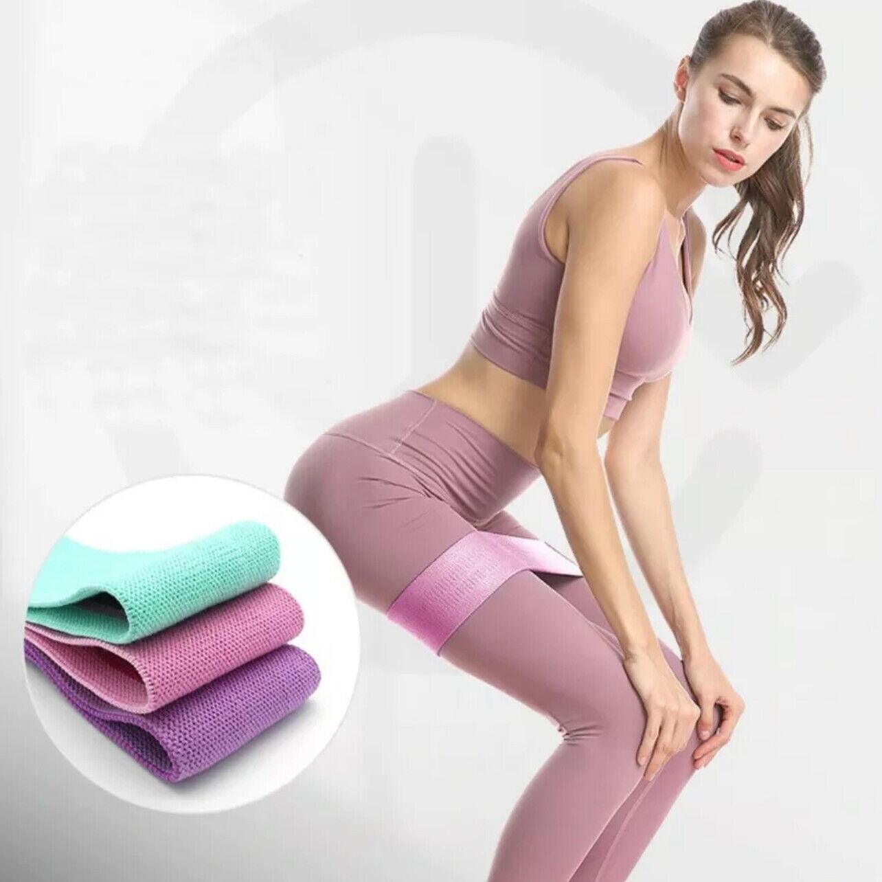 Aolikes Set 3 Resistance Booty Bands Hip Circle Loop Bands Workout Exercise - Set of 3 (Pink,Grey,Black) with V528-9360101098537
