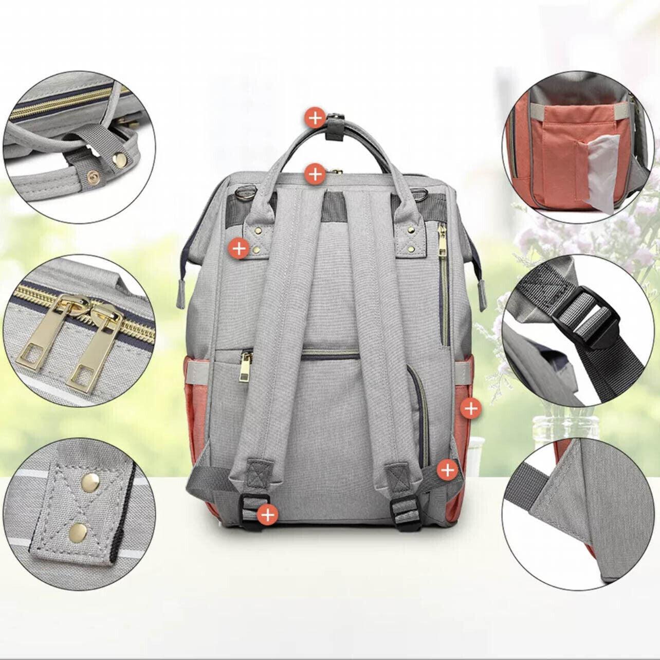 Luxury Multifunctional Diaper Nappy Backpack Maternity Mummy Changing Bag - Pink Gray V528-9360101098582