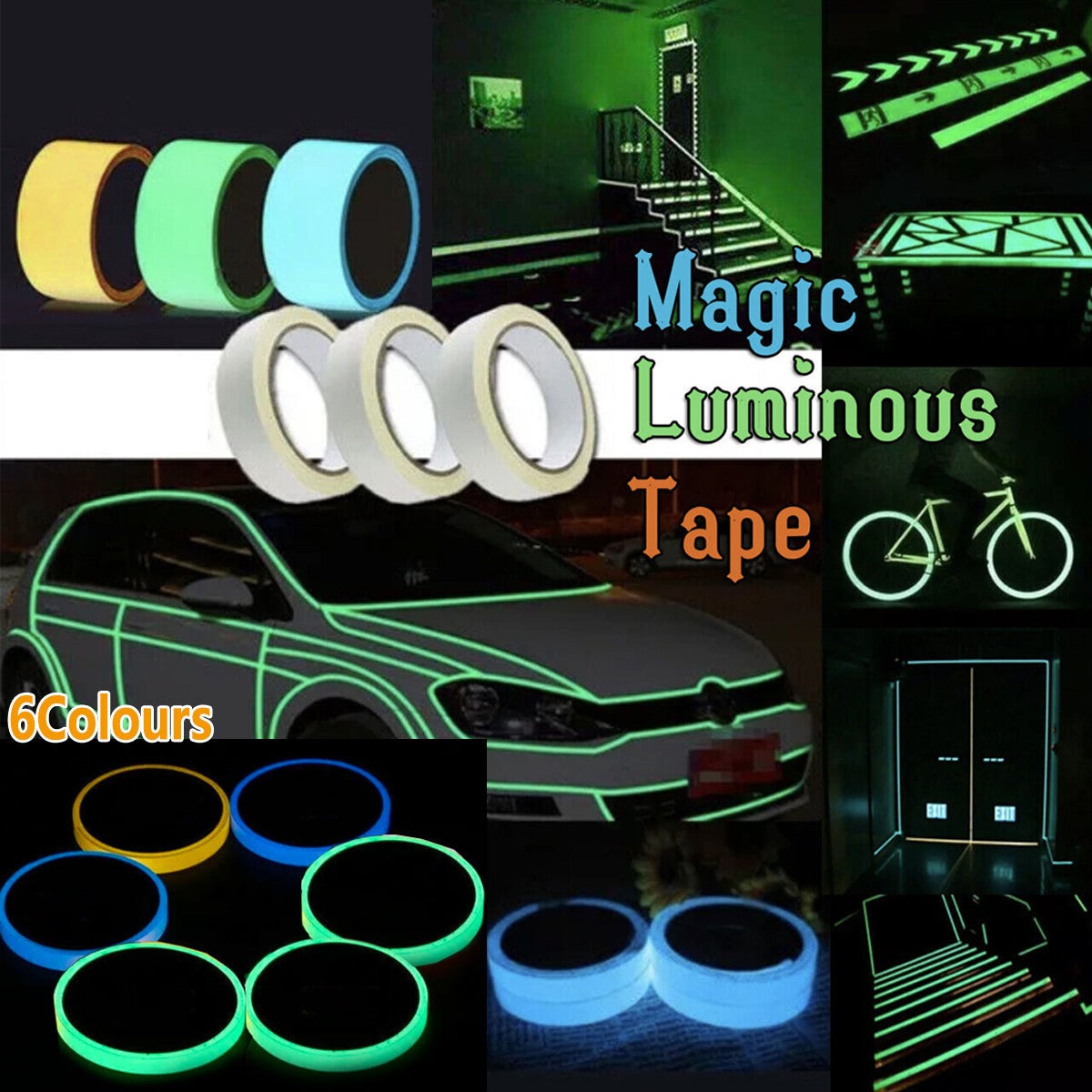 2cm x 3m Glow in the Dark Fluorescent Tape Self-Adhesive Strip for Marking and Decor - Red 2cm*3m V528-9360312013473