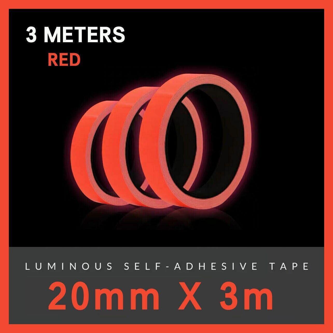 2cm x 3m Glow in the Dark Fluorescent Tape Self-Adhesive Strip for Marking and Decor - Red 2cm*3m V528-9360312013473