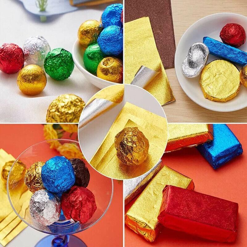 100Pcs Aluminium Foil Chocolate Wrappers 20cm Squares - Blue/Gloss V528-9360312014807