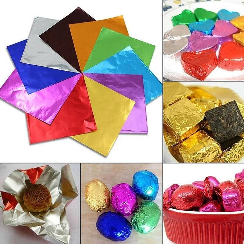 100Pcs Aluminium Foil Chocolate Wrappers 20cm Squares - Silver/Embossed V528-9360312014982